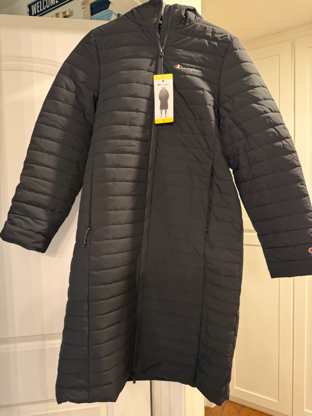 Champion Black Long Puffer Coat with Hood